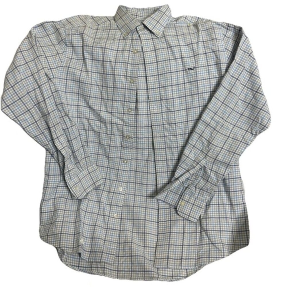 Vineyard Vines Button Down Shirt Mens L Nylon Slim Fit Whale Shirt Blue Grey